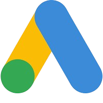 Google Ads logo with a yellow triangle, green circle, and blue curved line.